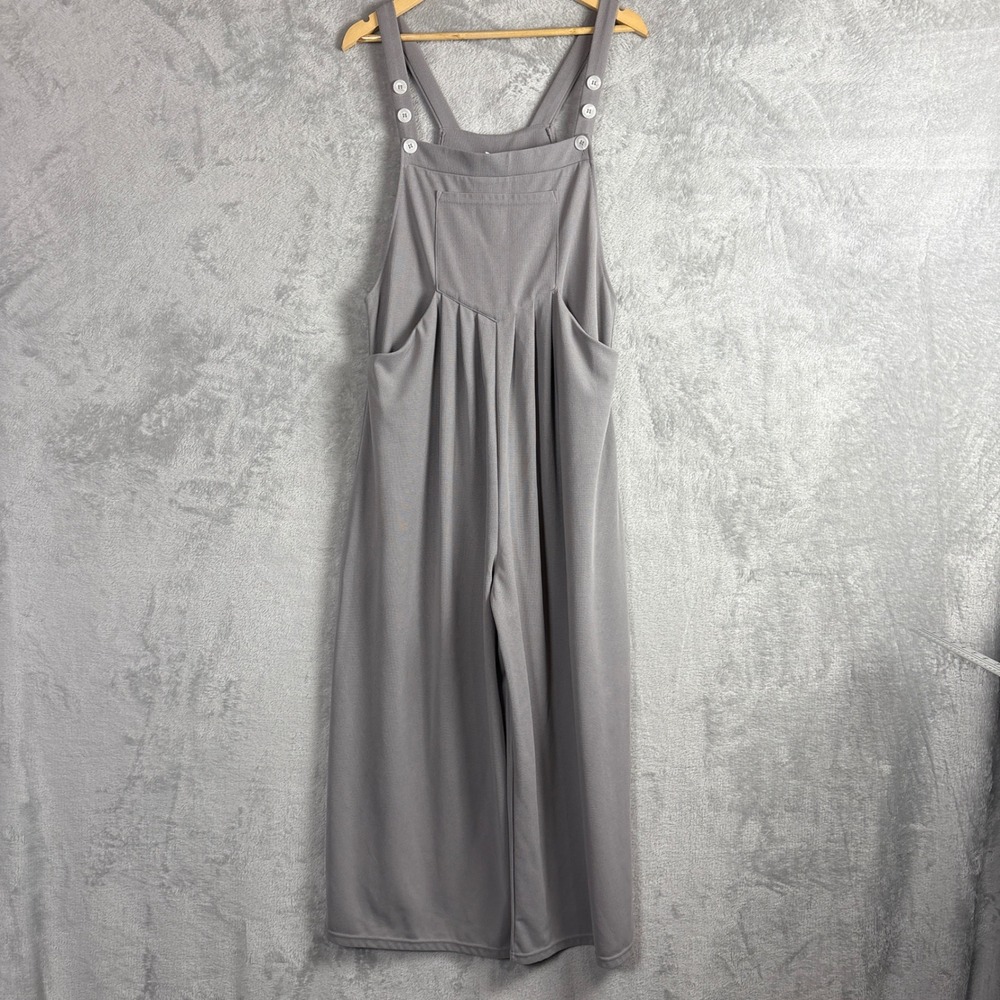 Halara Overalls Waffle Knit Wide Leg Jumpsuit L Petite Gray Lounge Comfy Relaxed